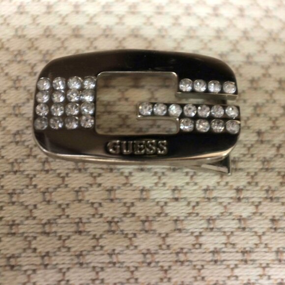 Guess Logo Belt Buckle with Rhinestone Embellishments - Picture 2 of 5
